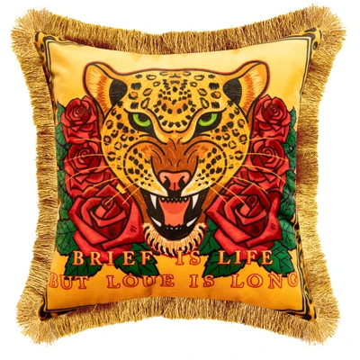 Aksamitna poszewka różowy leopard tygrys dekoracyjna sofa 45x45 cm Brązowy