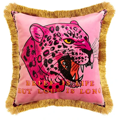 Aksamitna poszewka różowy leopard tygrys dekoracyjna sofa 45x45 cm Czarny