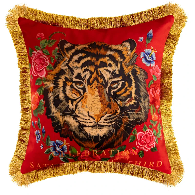 Aksamitna poszewka różowy leopard tygrys dekoracyjna sofa 45x45 cm Różowy