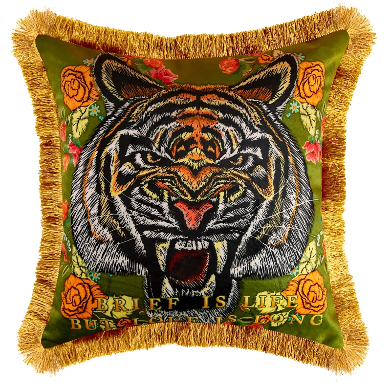 Aksamitna poszewka różowy leopard tygrys dekoracyjna sofa 45x45 cm Zielony