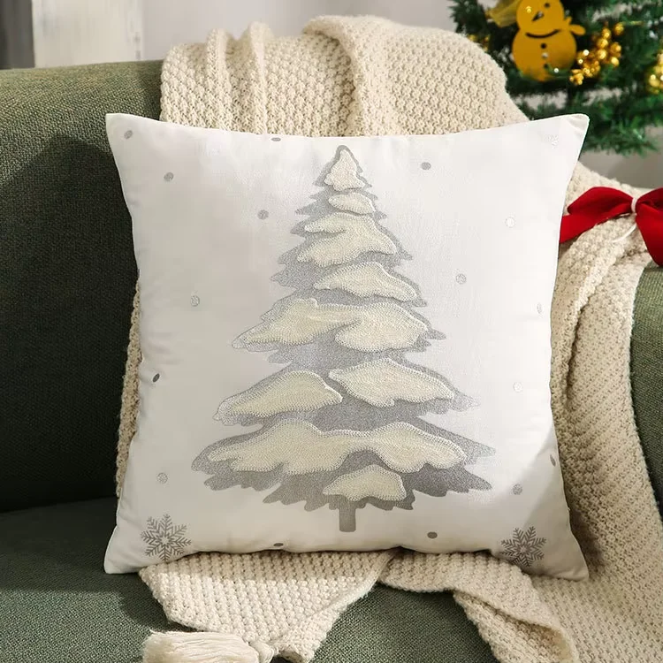 Aksamitna poszewka na poduszkę świąteczna z haftem — choinka 45x45 cm Brązowy