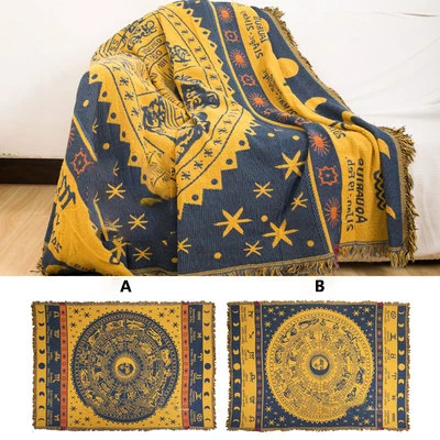 Bawełniany koc w kratę boho – retro narzuta tkana sofa i łóżko Brązowy