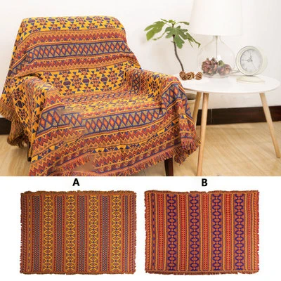 Bawełniany koc w kratę boho – retro narzuta tkana sofa i łóżko Czarny