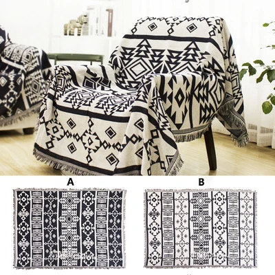 Bawełniany koc w kratę boho – retro narzuta tkana sofa i łóżko Fioletowy