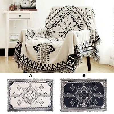 Bawełniany koc w kratę boho – retro narzuta tkana sofa i łóżko Różowy
