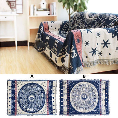 Bawełniany koc w kratę boho – retro narzuta tkana sofa i łóżko Zielony