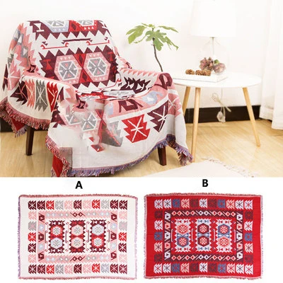 Bawełniany koc w kratę boho – retro narzuta tkana sofa i łóżko żółty