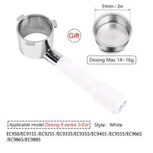 Bezdenny filtr 51 mm do ekspresu DeLonghi seria 9 EC9155 EC9335 Ciemnoszary