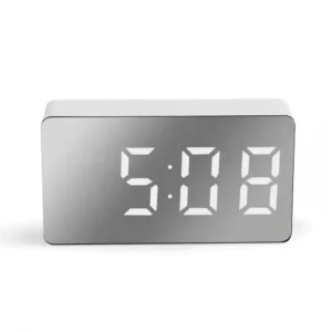 Biały budzik LED z lustrzanym ekranem i nocnym podświetleniem — USB Czarny