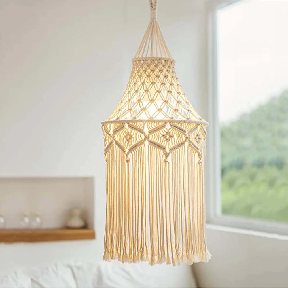 Boho abażur z makramy tkany – lampa wisząca w stylu nordyckim Morela