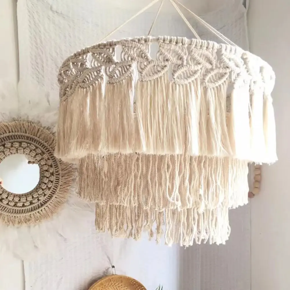 Boho abażur z makramy tkany – lampa wisząca w stylu nordyckim Oliwkowy brąz