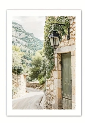 Boho Plakat Zielone Drzwi Mallorca Drzewo Oliwne Kwiaty Dekoracja Biały