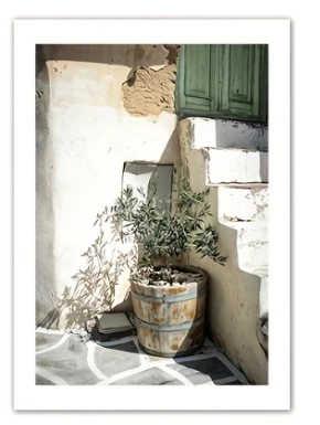 Boho Plakat Zielone Drzwi Mallorca Drzewo Oliwne Kwiaty Dekoracja Czerwony