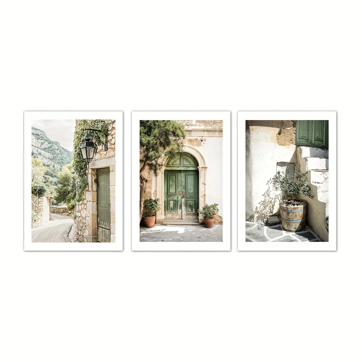 Boho Plakat Zielone Drzwi Mallorca Drzewo Oliwne Kwiaty Dekoracja Zielony