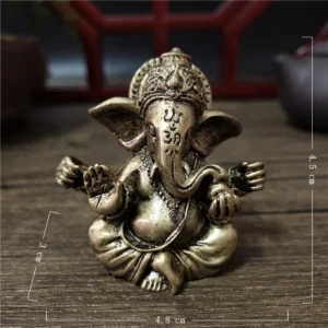 Brązowa figurka Ganesha — buddyjska dekoracja domu i biura Głęboki niebieski