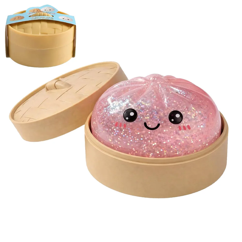 Brokatowe squishy pierożek antystresowe do ściskania w pudełku Fluorescencyjny róż