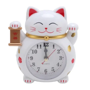 Budzik dla dzieci z kotkiem Lucky Cat Biały