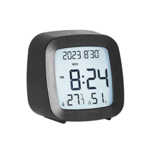 Budzik LCD z podświetleniem, temperaturą i wilgotnością Czarny