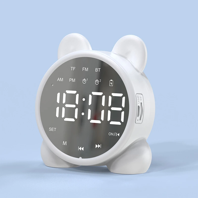 Budzik LED dla dzieci z motywem kota i Bluetooth Biały