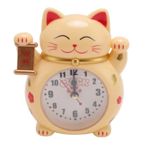 Budzik Lucky Cat dla dzieci — kwarcowy zegar z kotkiem żółty