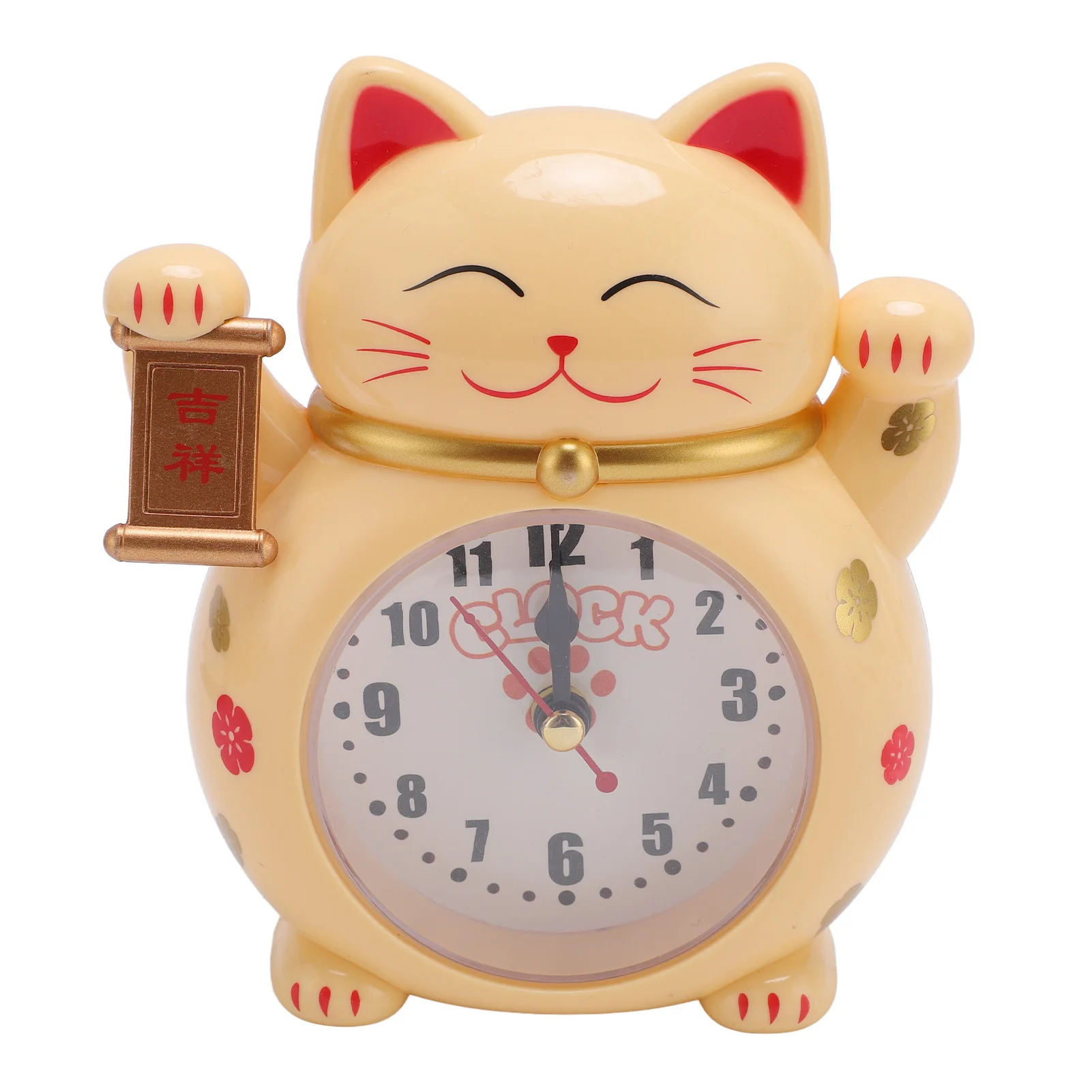 Budzik Lucky Cat dla dzieci — kwarcowy zegar z kotkiem żółty