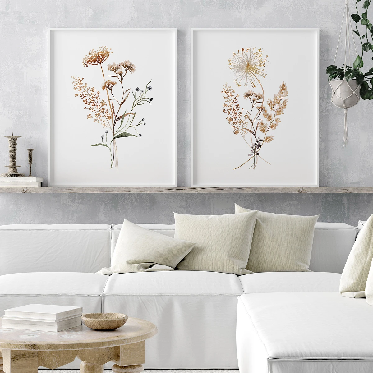 Bukiet Dzikich Kwiatów Akwarela Plakaty Boho Botaniczne Bezramowe Czerwony
