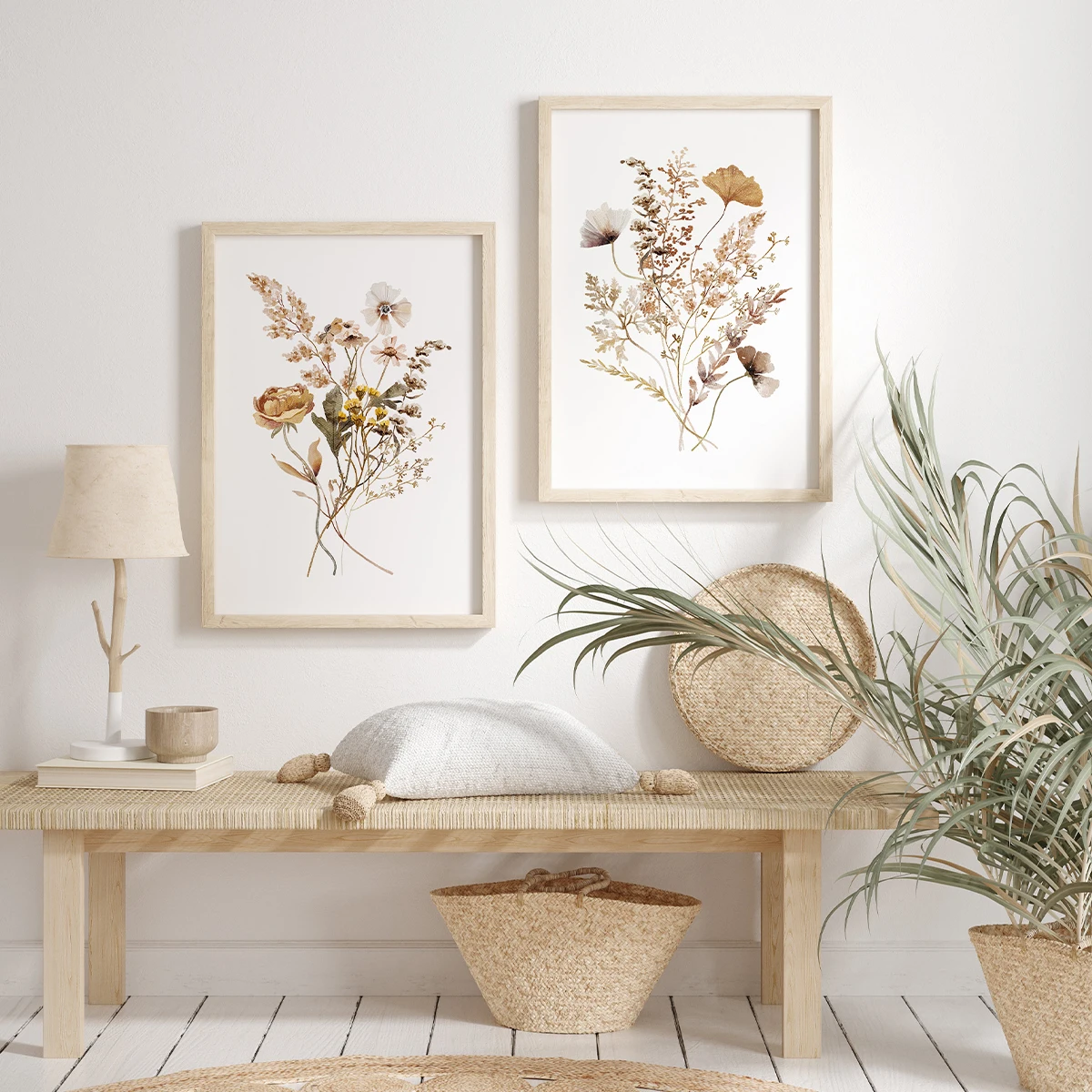 Bukiet Dzikich Kwiatów Akwarela Plakaty Boho Botaniczne Bezramowe żółty