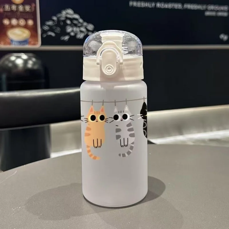 Butelka na wodę ze słomką z motywem kota 550 ml Czarny