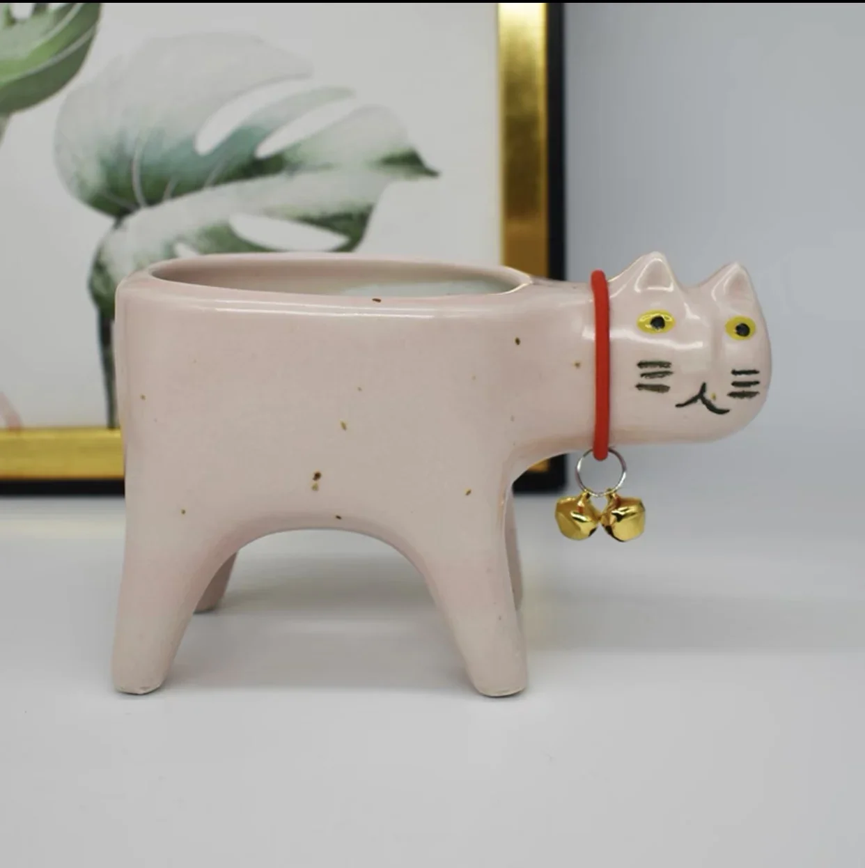 Ceramiczna doniczka w kształcie kota — wazon na sukulenty do domu Czerwony