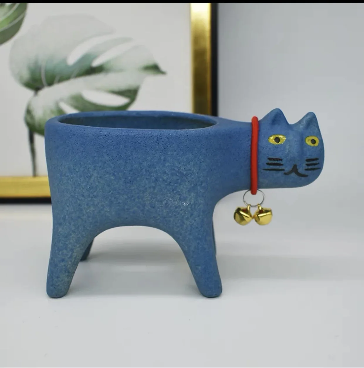 Ceramiczna doniczka w kształcie kota — wazon na sukulenty do domu Zielony