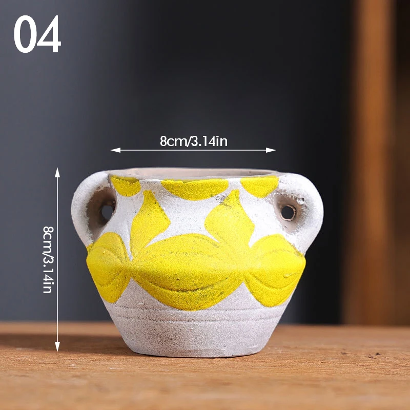 Ceramiczna doniczka retro ręcznie malowana — do sukulentów i dekoracji Burgundia