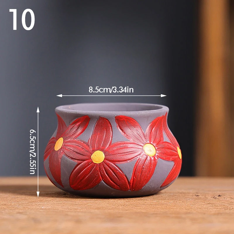 Ceramiczna doniczka retro ręcznie malowana — do sukulentów i dekoracji Czarny