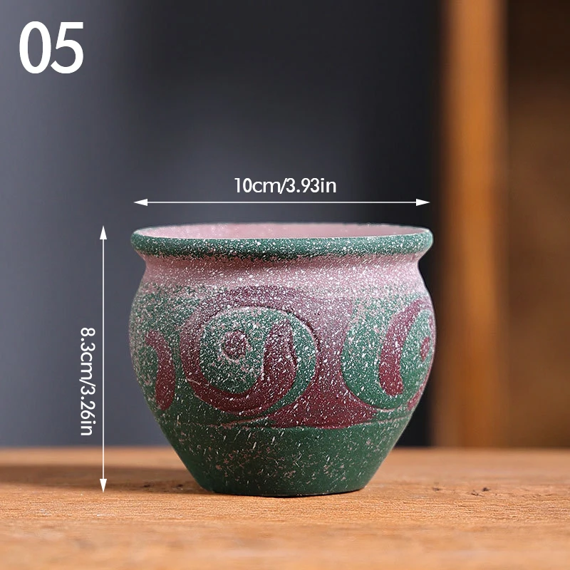 Ceramiczna doniczka retro ręcznie malowana — do sukulentów i dekoracji Fioletowy