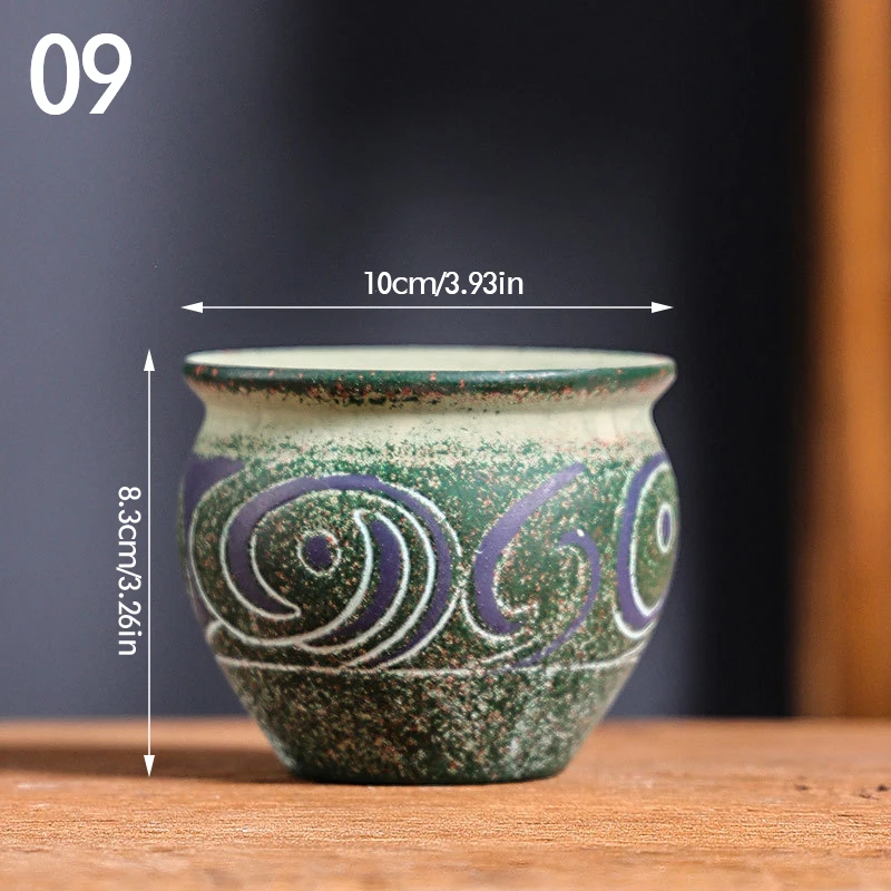 Ceramiczna doniczka retro ręcznie malowana — do sukulentów i dekoracji Granatowy