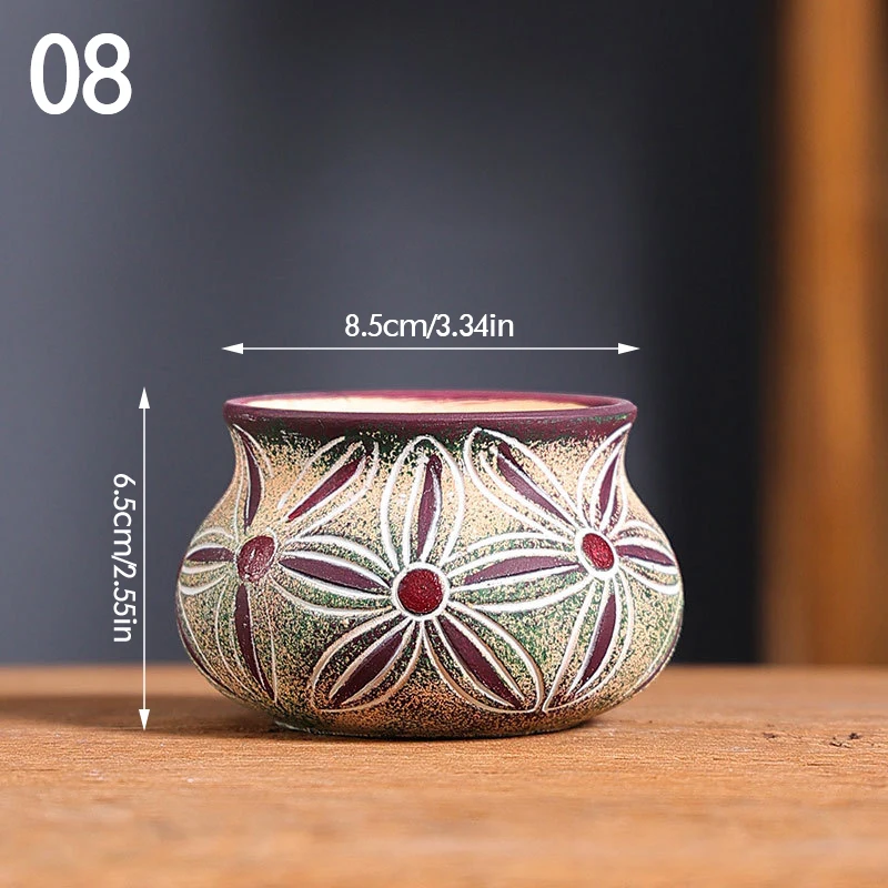 Ceramiczna doniczka retro ręcznie malowana — do sukulentów i dekoracji Niebieski