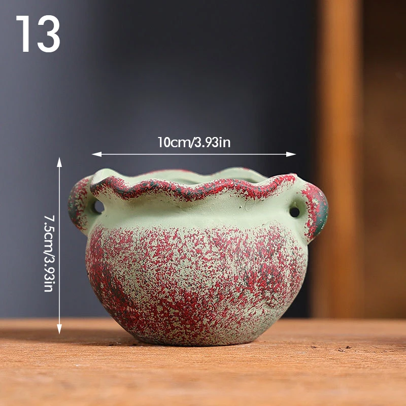 Ceramiczna doniczka retro ręcznie malowana — do sukulentów i dekoracji Pomarańczowy