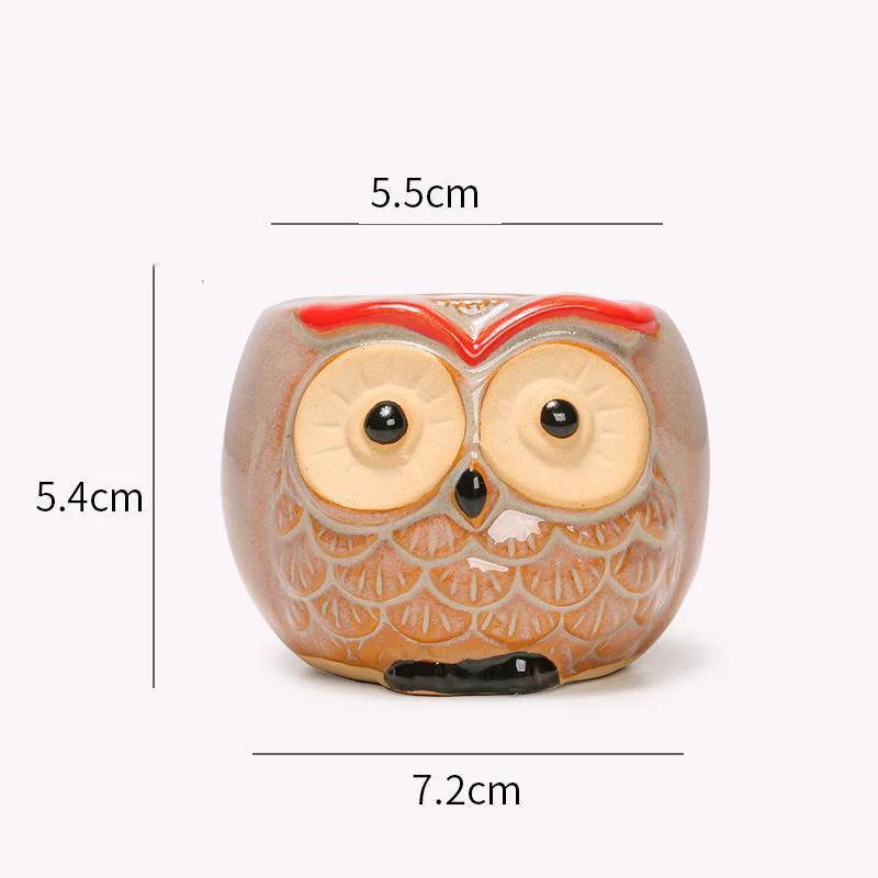 Ceramiczna doniczka sowa — mini pojemnik na sukulenty Biały