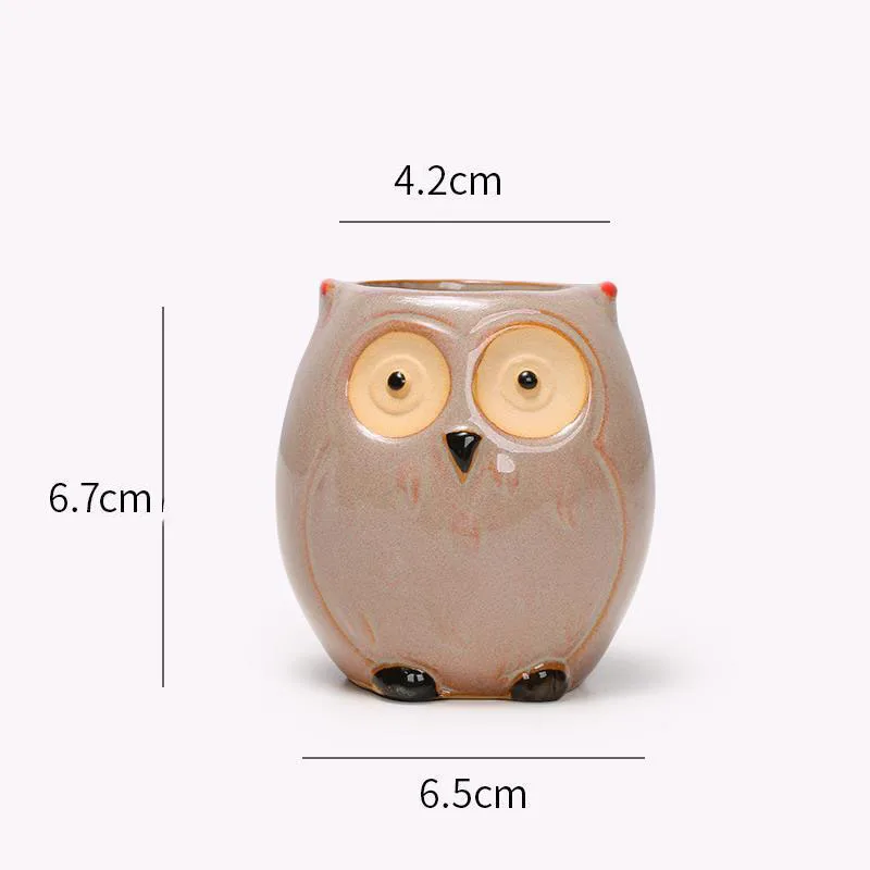 Ceramiczna doniczka sowa — mini pojemnik na sukulenty Czerwony