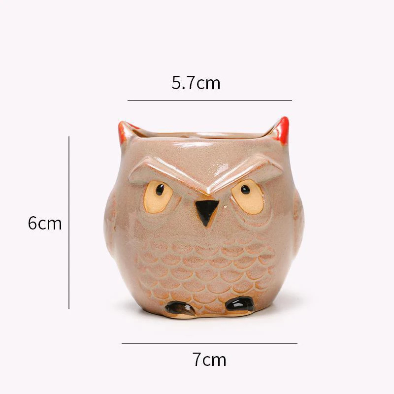 Ceramiczna doniczka sowa — mini pojemnik na sukulenty Fioletowy