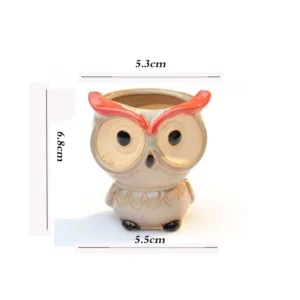 Ceramiczna doniczka sowa — mini pojemnik na sukulenty Jasnoszary
