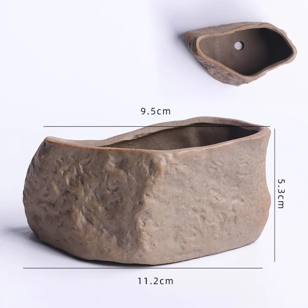 Ceramiczna doniczka na sukulenty w kształcie kamienia z otworem drenażowym Biały