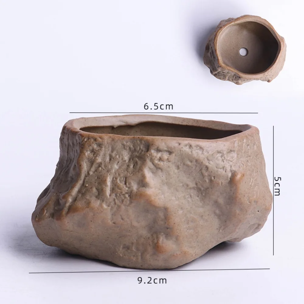 Ceramiczna doniczka na sukulenty w kształcie kamienia z otworem drenażowym Burgundia