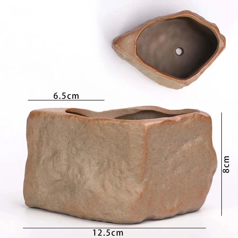 Ceramiczna doniczka na sukulenty w kształcie kamienia z otworem drenażowym Fioletowy