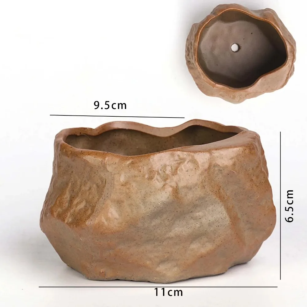 Ceramiczna doniczka na sukulenty w kształcie kamienia z otworem drenażowym Niebieski