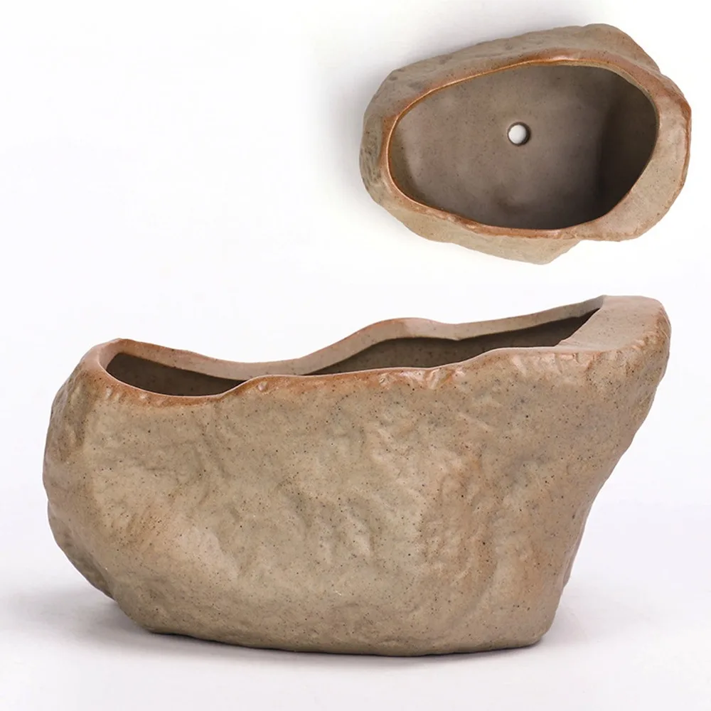 Ceramiczna doniczka na sukulenty w kształcie kamienia z otworem drenażowym Zielony