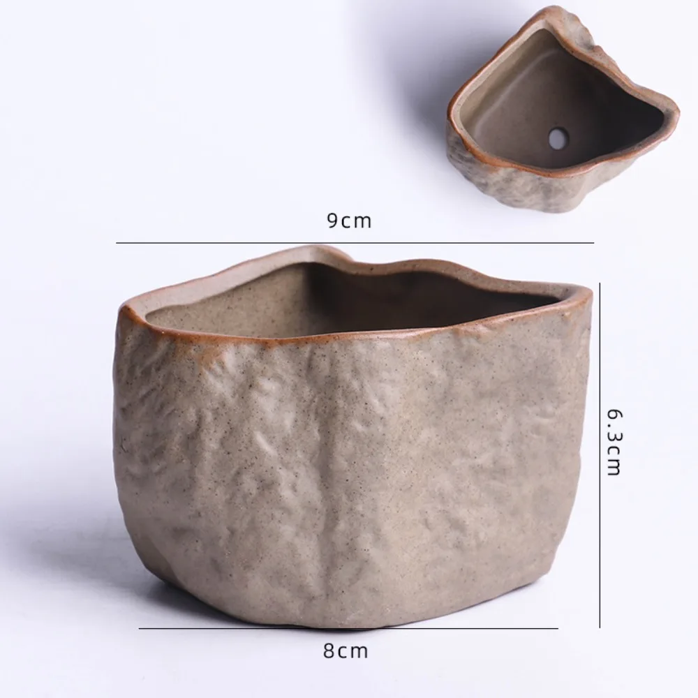 Ceramiczna doniczka na sukulenty w kształcie kamienia z otworem drenażowym żółty