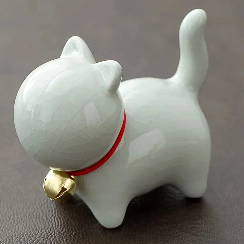 Ceramiczna figurka kota do herbaty - ozdoba na biurko Biały