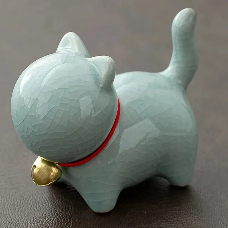 Ceramiczna figurka kota do herbaty - ozdoba na biurko Niebieski