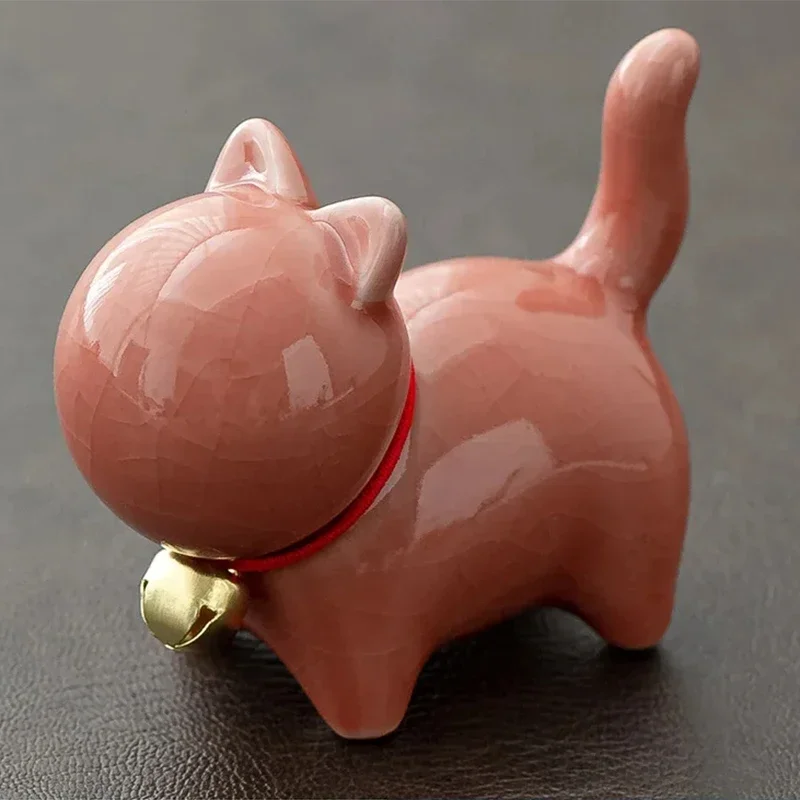 Ceramiczna figurka kota do herbaty - ozdoba na biurko Różowy