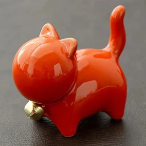 Ceramiczna figurka kota na biurko i do herbaty Pomarańczowy